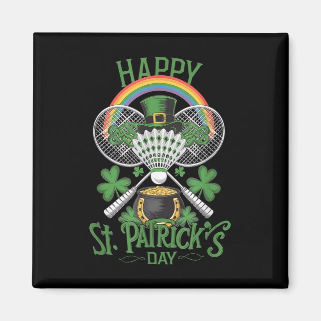 Funny Patricks Day Badminton Costume Four-leaf Clo Magnet (Front)