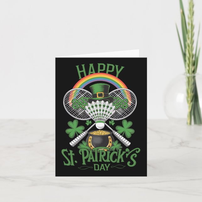 Funny Patrick's Day Dminton Costume Four-leaf Clov Card (Front)