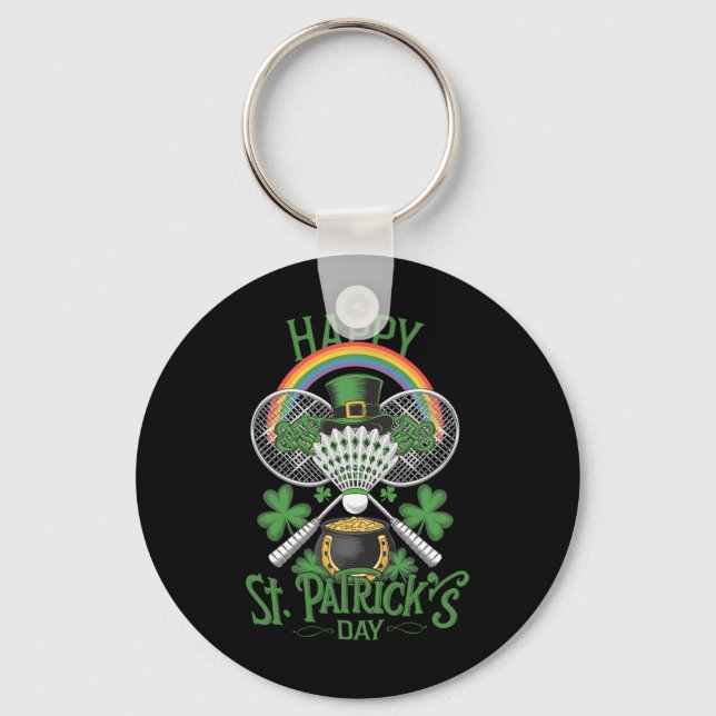 Funny Patrick's Day Dminton Costume Four-leaf Clov Key Ring (Front)