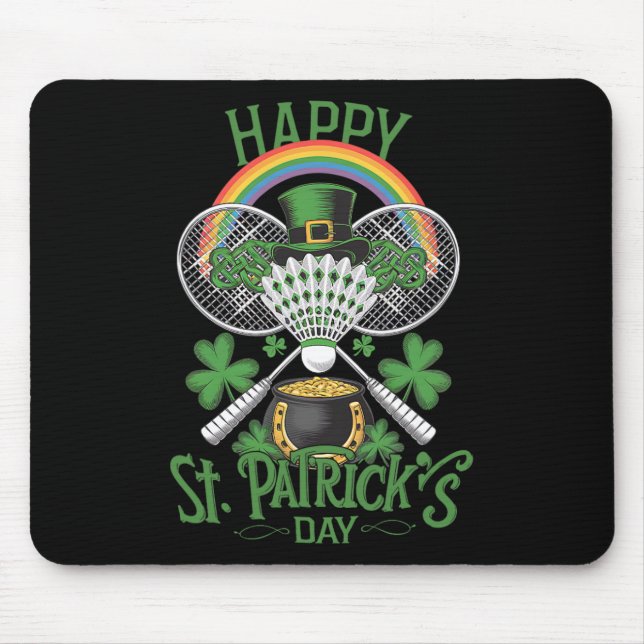 Funny Patrick's Day Dminton Costume Four-leaf Clov Mouse Pad (Front)