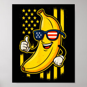 Funny Patriotic Banana American Flag Sungles Retro Poster