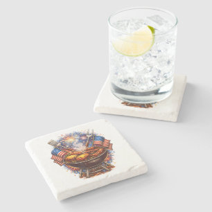 Funny Patriotic Bbq Lovers 4Th Of July Stone Coaster