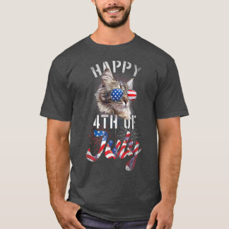 Funny Patriotic Cat Happy 4th of July Independence T-Shirt