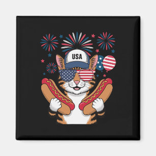 Funny Patriotic Cat Hotdog American Usa Flag 4th O Magnet
