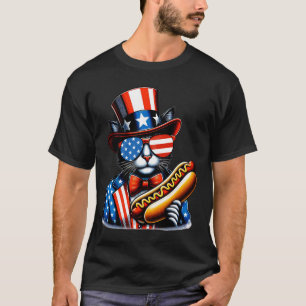 Funny Patriotic Cat Hotdog USA American Flag 4th O T-Shirt