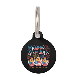 Funny Patriotic Chickens 4th of July USA Flag Pet Tag
