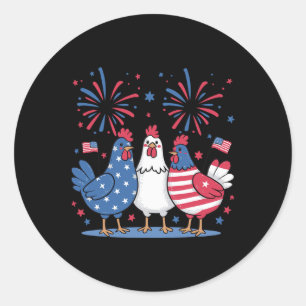 Funny Patriotic Chickens Usa Flag 4th Of July Chic Classic Round Sticker
