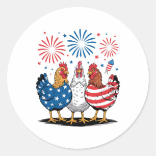 Funny Patriotic Chickens Usa Flag 4th Of July Chic Classic Round Sticker