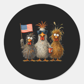 Funny Patriotic Chickens Usa Flag 4th Of July Chic Classic Round Sticker