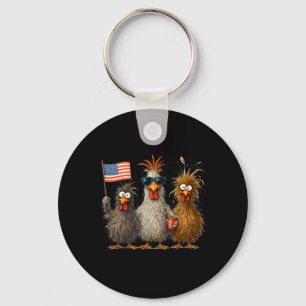 Funny Patriotic Chickens Usa Flag 4th Of July Chic Key Ring