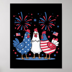 Funny Patriotic Chickens Usa Flag 4th Of July Chic Poster