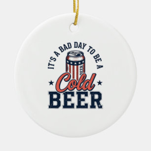Funny Patriotic Cold Beer Vintage Vector Shirt Des Ceramic Ornament