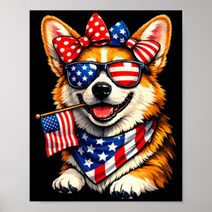 Funny patriotic corgi dog american flag graphicFun Poster