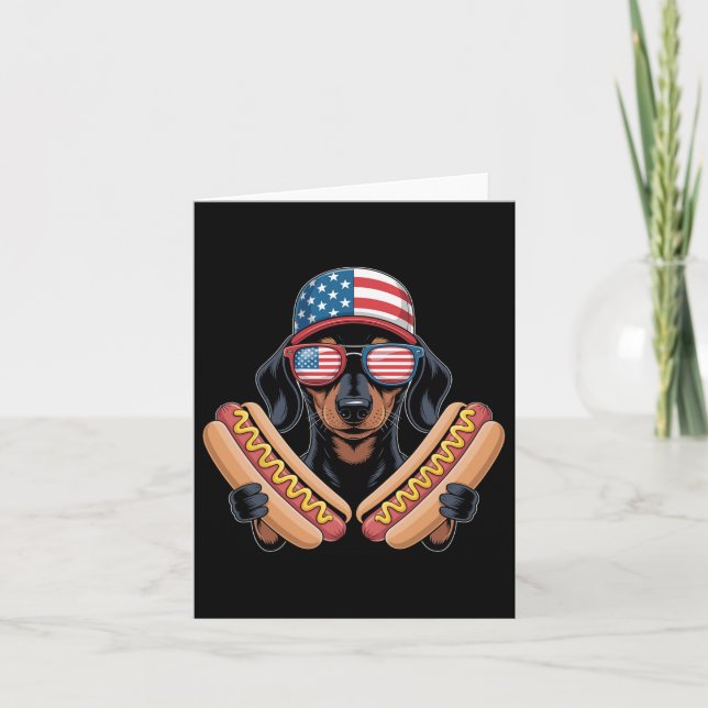 Funny Patriotic Dachshund 4th Of July Hotdog Ameri Card (Front)