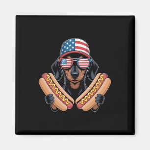 Funny Patriotic Dachshund 4th Of July Hotdog Ameri Magnet