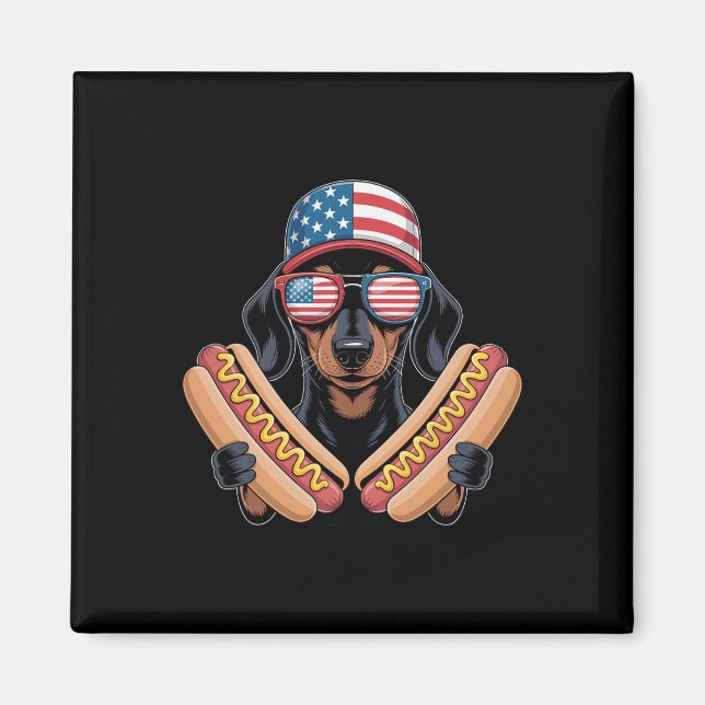 Funny Patriotic Dachshund 4th Of July Hotdog Ameri Magnet (Front)