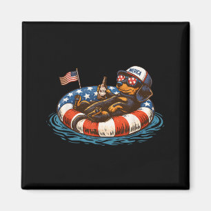 Funny Patriotic Dachshund Beer Floatie Usa Flag Magnet