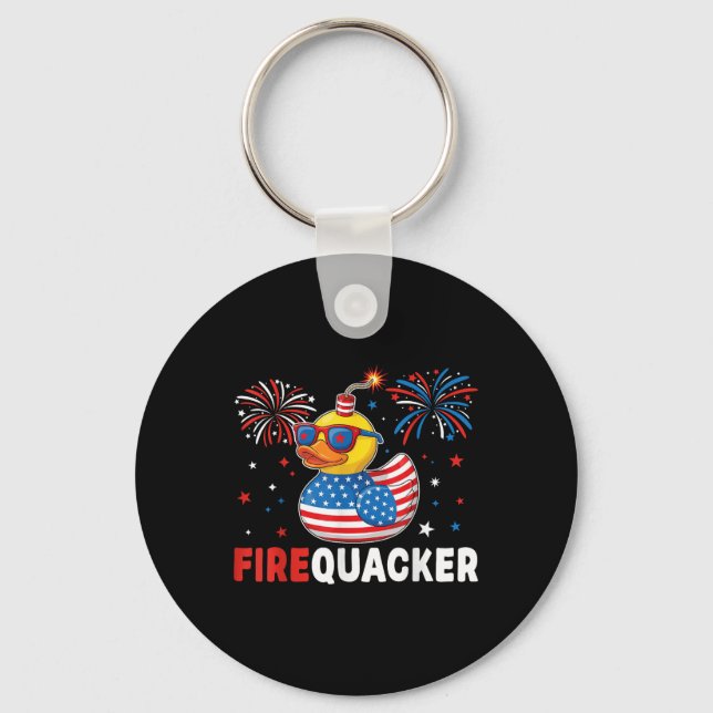 Funny Patriotic Duck Firequacker Pun Independence  Key Ring (Front)
