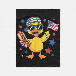 Funny Patriotic Duck Usa Flag 4th Of July Hotdog B Fleece Blanket