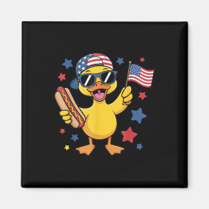 Funny Patriotic Duck Usa Flag 4th Of July Hotdog B Magnet