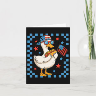Funny Patriotic Duck Usa Flag Hot Dog 4th Of July Card