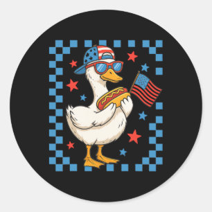 Funny Patriotic Duck Usa Flag Hot Dog 4th Of July Classic Round Sticker