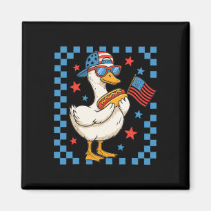 Funny Patriotic Duck Usa Flag Hot Dog 4th Of July  Magnet