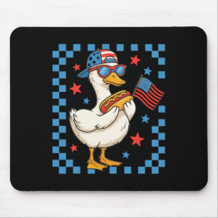 Funny Patriotic Duck Usa Flag Hot Dog 4th Of July Mouse Pad
