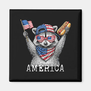 Funny Patriotic Flag 4th Of July Hotdog Racoon Magnet