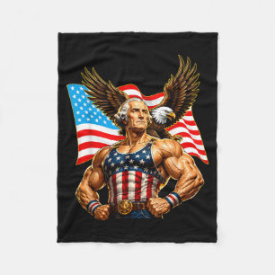 Funny Patriotic George Washington Eagle Usa 4th Of Fleece Blanket