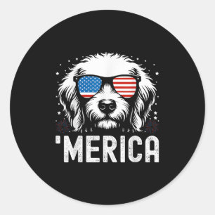 Funny Patriotic Golden Retriever Merica Happy 4th  Classic Round Sticker