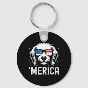 Funny Patriotic Golden Retriever Merica Happy 4th  Key Ring