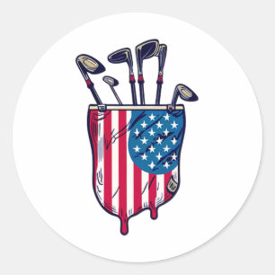 Funny Patriotic Golf Pocket Usa America Flag 4th O Classic Round Sticker
