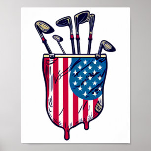 Funny Patriotic Golf Pocket Usa America Flag 4th O Poster