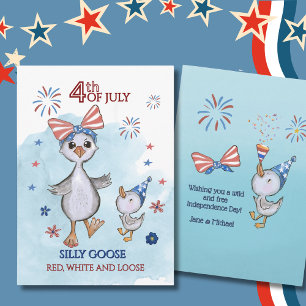 Funny Patriotic Goose Red, White and Loose Holiday Card