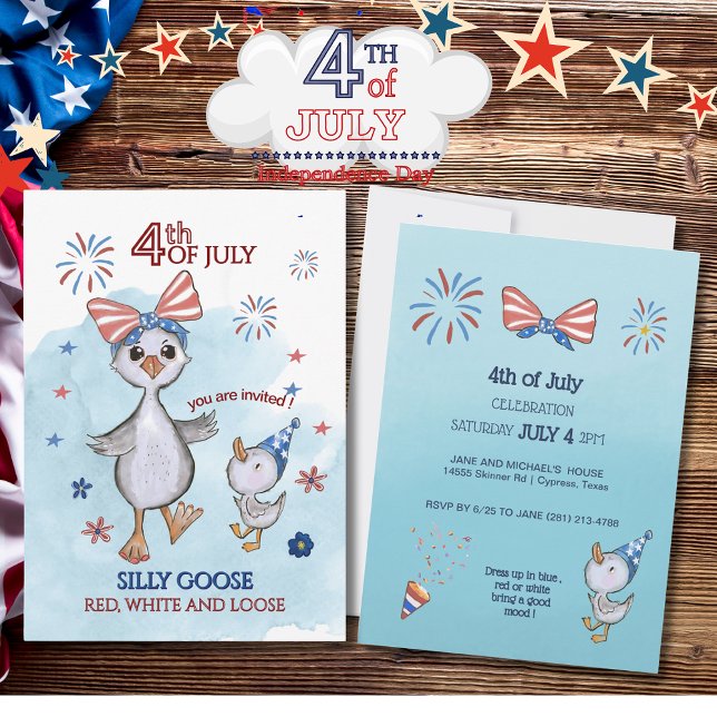 Funny Patriotic Goose Red, White and Loose Invitation (Funny Patriotic Goose Red, White and Loose Invitation)
