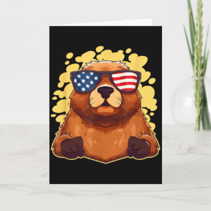Funny Patriotic Groundhog American Flag 4th Of Jul Card