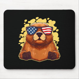 Funny Patriotic Groundhog American Flag 4th Of Jul Mouse Pad
