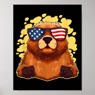 Funny Patriotic Groundhog American Flag 4th Of Jul Poster