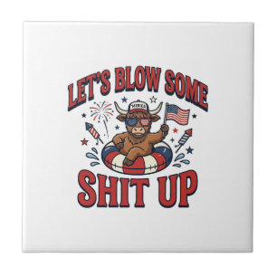Funny Patriotic Highland Cow Fireworks Shirt (2)_1 Ceramic Tile