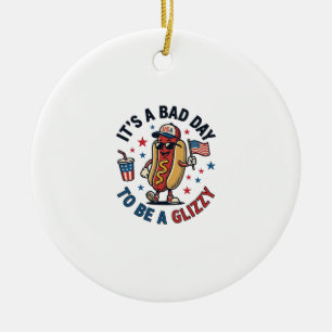 Funny Patriotic Hot Dog Vintage Engraving Shirt De Ceramic Ornament