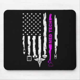 Funny Patriotic Med Tech Usa Flag Nurses Med Tech Mouse Pad