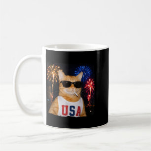 Funny Patriotic Orange Cat Smoking Cigarette 4th Coffee Mug