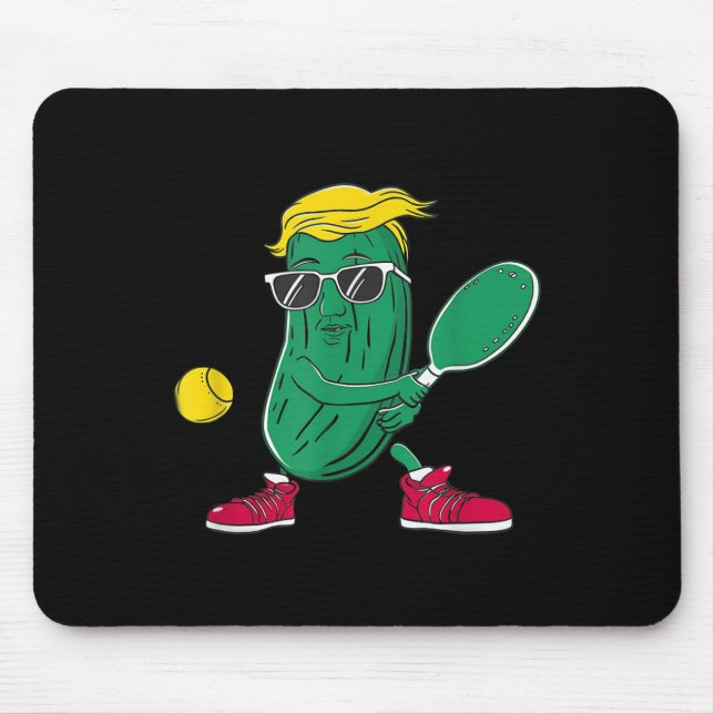 Funny Patriotic Pickle Player Playing Pickleball G Mouse Pad (Front)