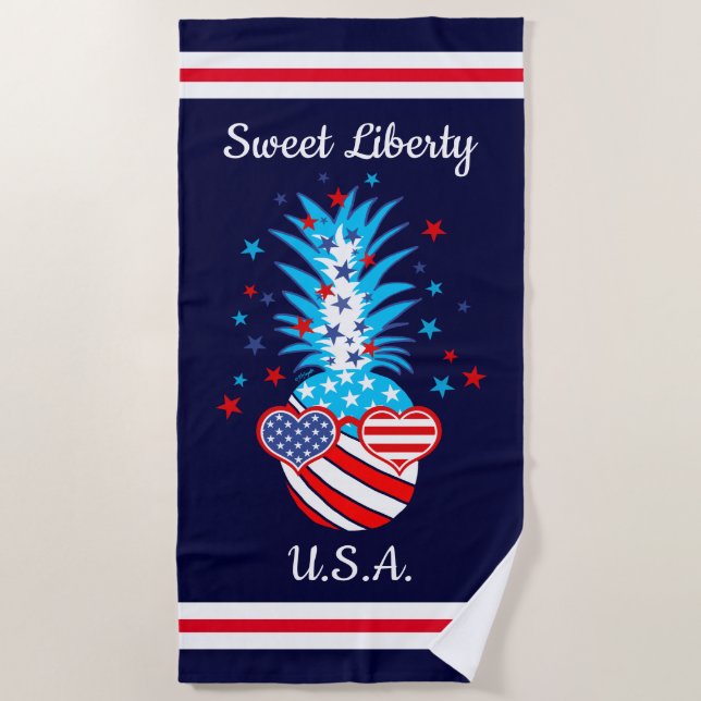 Funny Patriotic Pineapple Beach Towel (Front)
