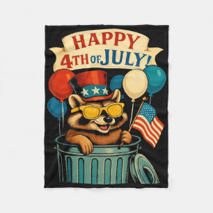 Funny Patriotic Racoon 4th Of July Usa Flag Sungl Fleece Blanket