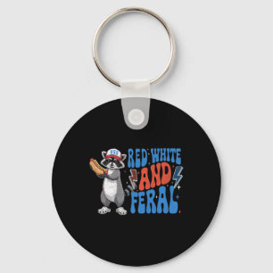 Funny Patriotic Racoon Red White And Feral 4th Of Key Ring