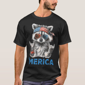 Funny Patriotic Racoon Rockin Usa Pride 4Th Of T-Shirt