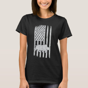 Funny Patriotic Rhino USA Flag Chubby Unicorn Retr T-Shirt