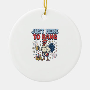 Funny Patriotic Rooster Fireworks Beer Shirt Desig Ceramic Ornament